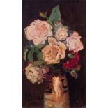 IGNACIO PINAZO CAMARLENCH (Valencia, 1949-1916 Flores en un jarrón Óleo sobre tabla 32,5 x 20 cm