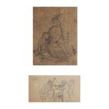 ESCUELA ESPAÑOLA, SIGLO XIX Alegoría de pintura y músicos Lápiz sobre papel 18 x 13,5 cm; 8,5 x 15,7