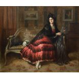 Dama galante ESCUELA ESPAÑOLA, SIGLO XIX Dama elegante en un sofá Óleo sobre lienzo 130 x 155 cm