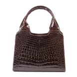 Bolso de mano vintage en piel de cocodrilo marrón oscuro con asa corta Medidas: 17,5 x 20 x 10 cm