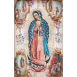 ESCUELA MEXICANA, SIGLO XVIII Virgen de Guadalupe Óleo sobre marfil. 13 x 18,5 cm. Con importante