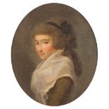 ESCUELA CENTROEUROPEA, SIGLO XVIII Retrato de dama de perfil Óleo sobre lienzo adherido a cartón. 20