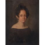 ESCUELA ESPAÑOLA, SIGLO XIX Retrato de dama Óleo sobre lienzo. 30 x 23,5 cm. Con inscripción de