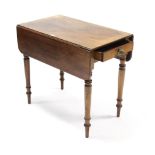 A 19th century small mahogany Pembroke table fitted end drawer, & on turned tapered legs, 31¼”