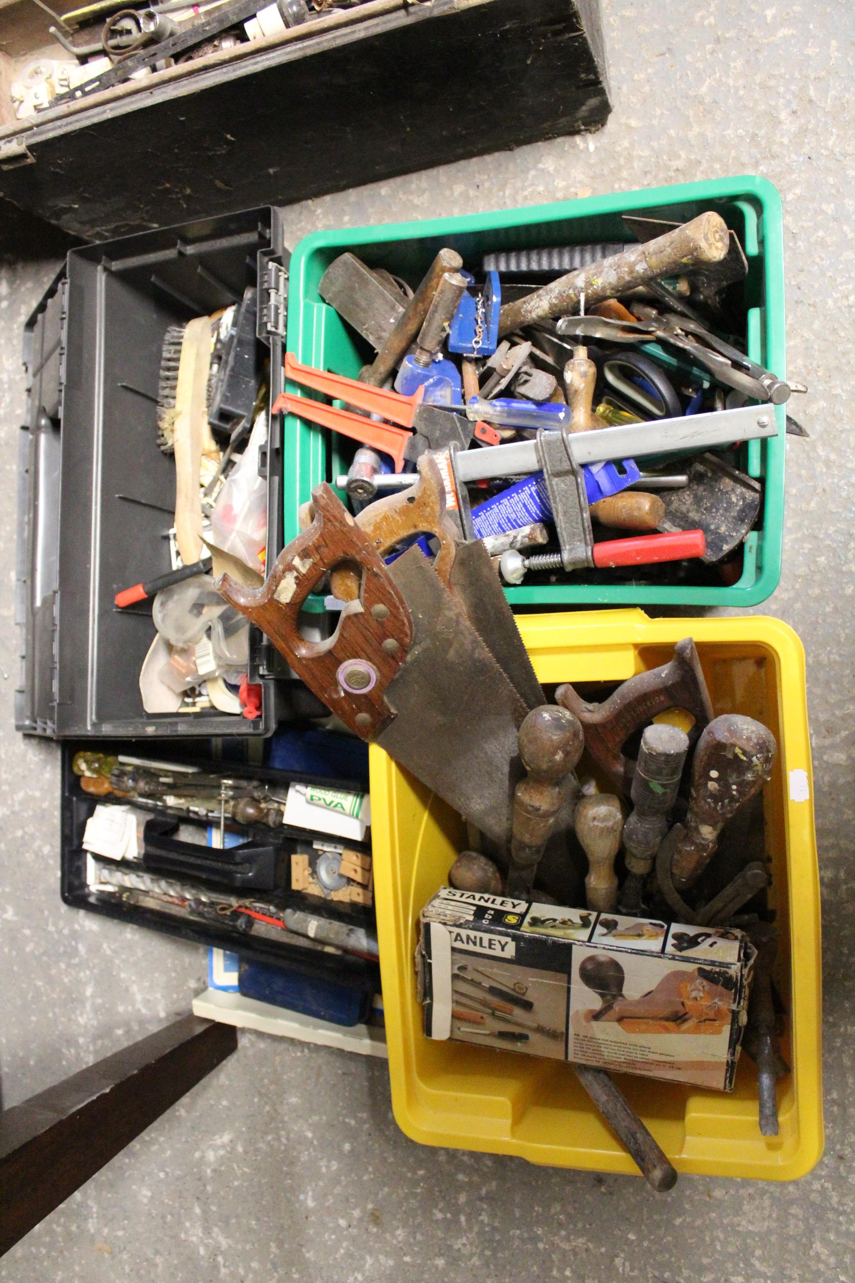 Various hand tools including two carpenter’s planes, a painted deal tool chest, etc. - Image 3 of 5