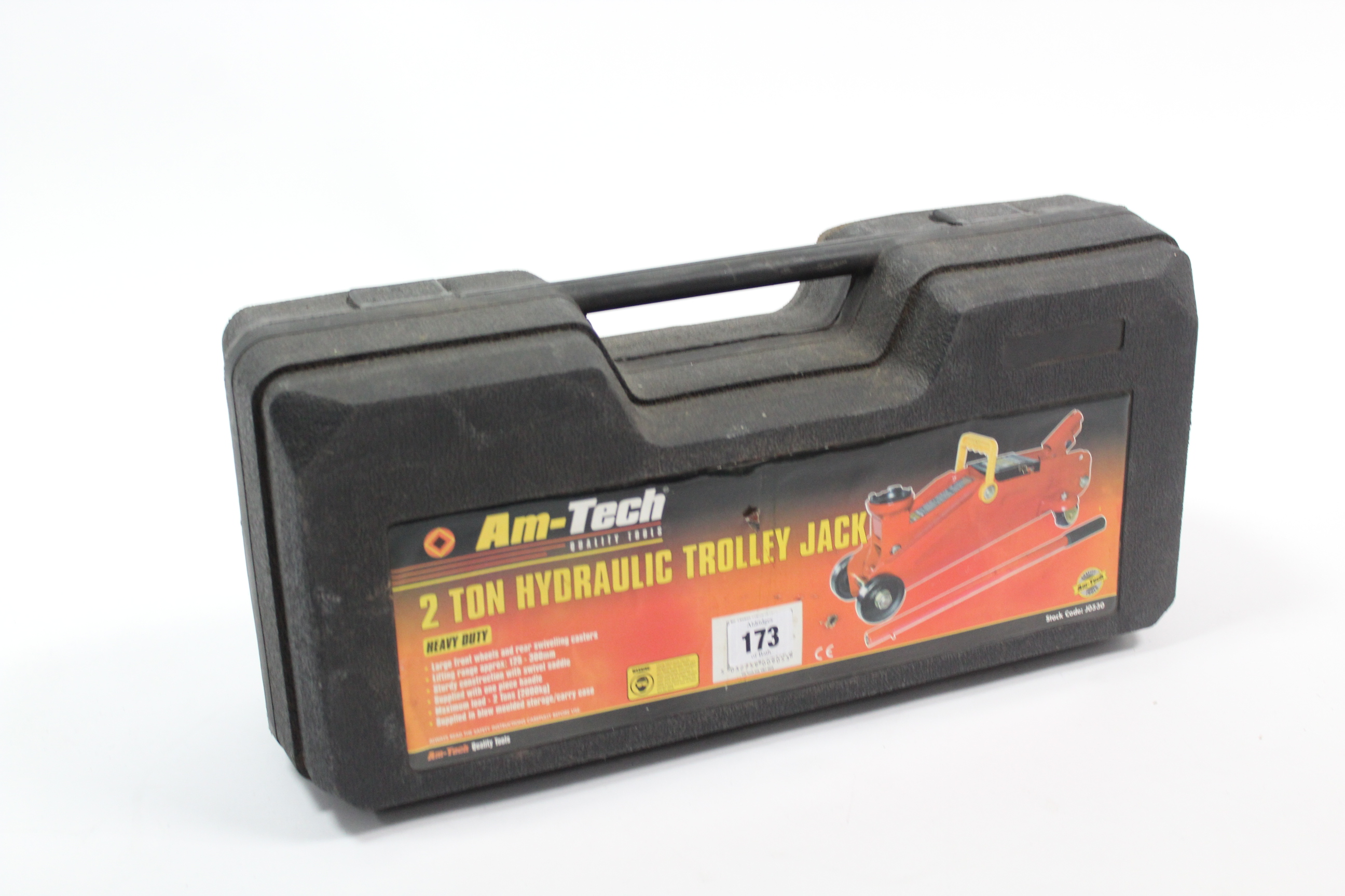 An Am-Tech two ton hydraulic trolley jack.