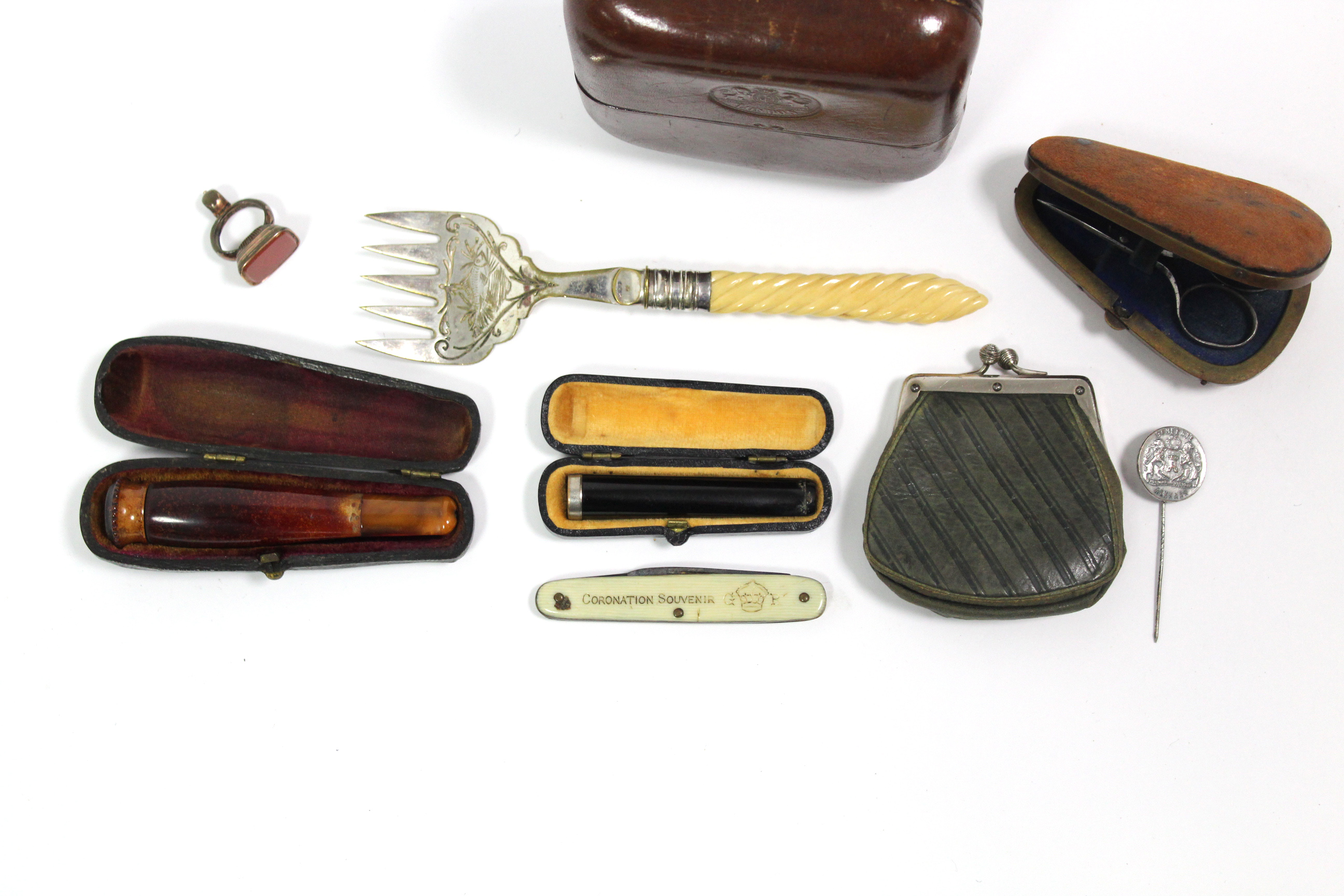 Two cigarette holders; a fob seal; a small purse, etc. - Image 2 of 4