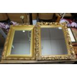 Two gilt frame rectangular wall mirrors, 18” x 13”, & 17½” x 14½”; two pictures; a cribbage box; a