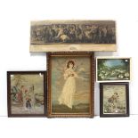 Three needlework pictures; & various decorative paintings & etchings.