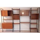 A LADDERAX-TYPE TEAK INTER-CHANGEABLE TALL WALL UNIT, fitted with an arrangement of drawers,