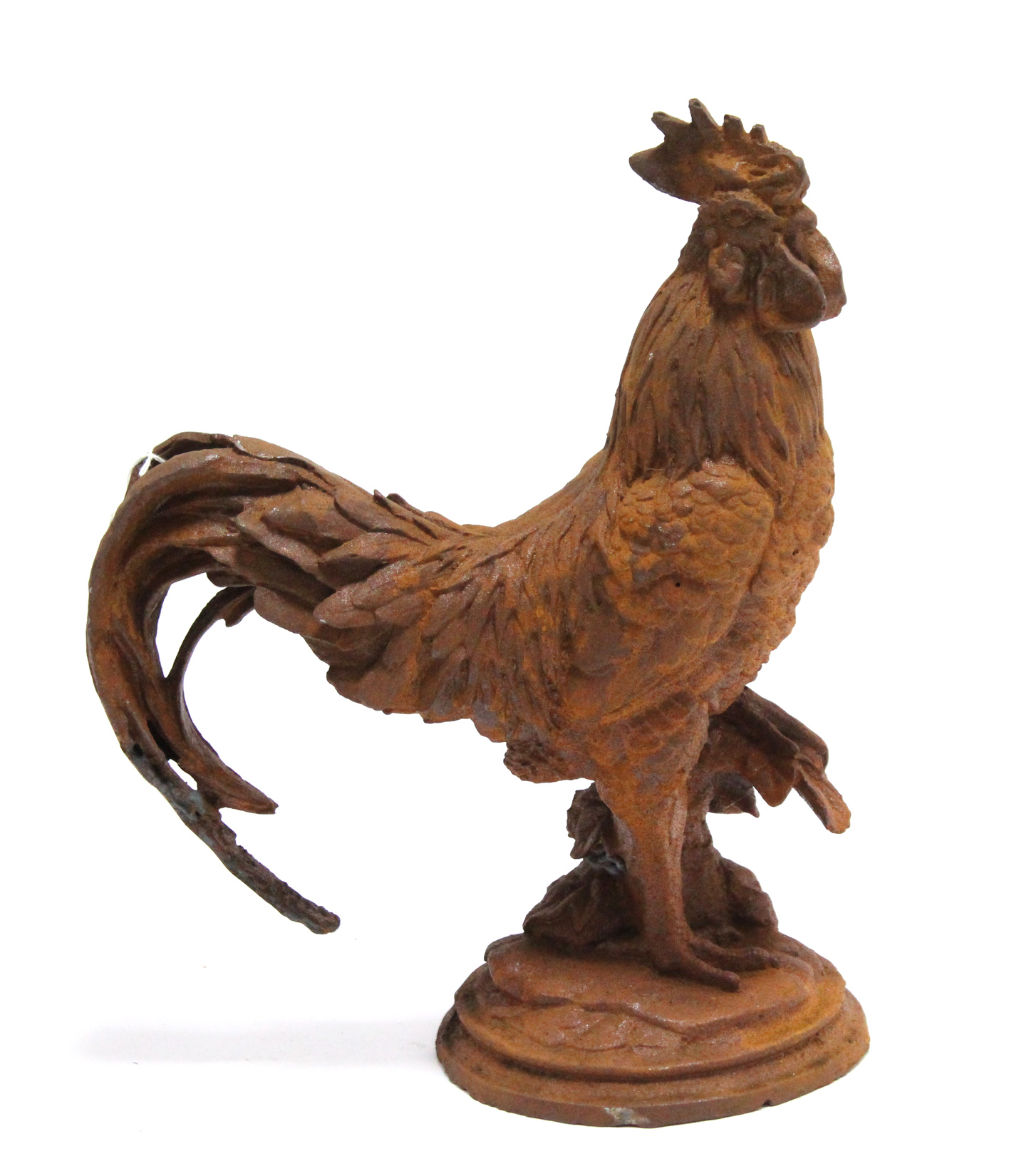 A modern cast-iron cockerel ornament, 16½” high.