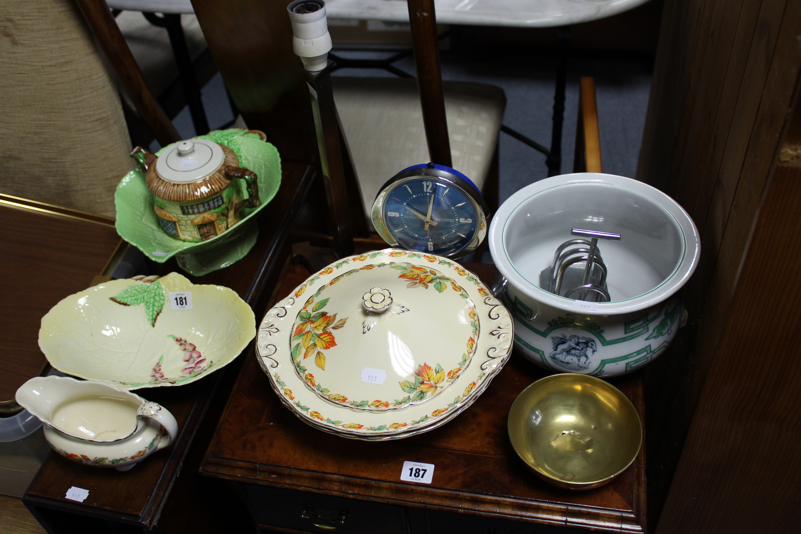 Two Carlton ware bowls; two chamber pots; a firescreen; & sundry other items.