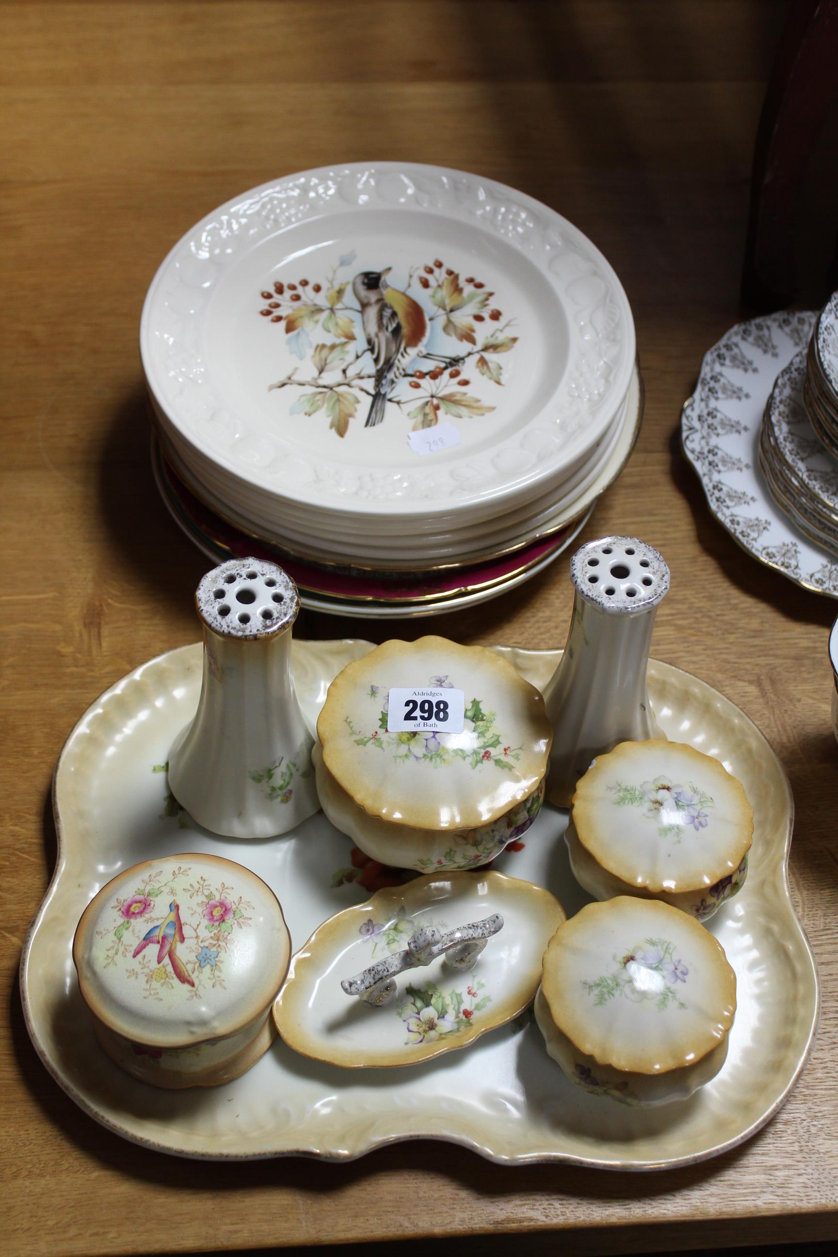 Two floral decorated trinket sets; a part tea service, etc.