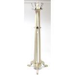 A white painted wooden hat & coat stand on three short cabriole legs, 80” high.