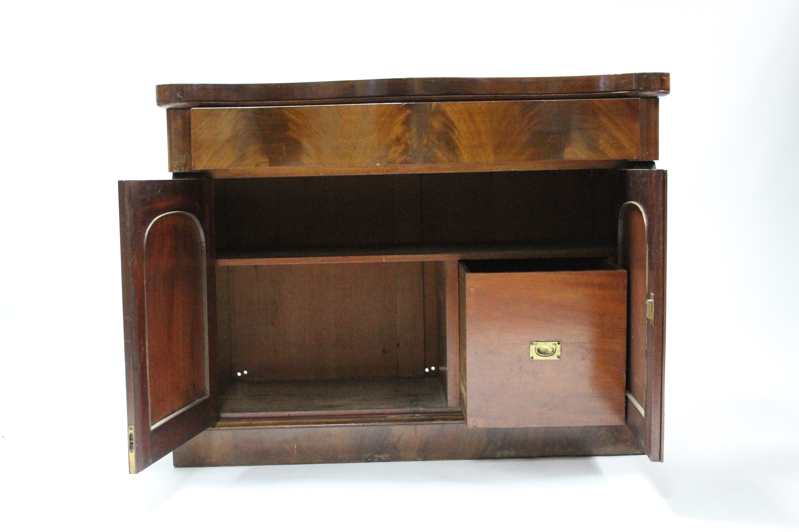 A 19th century mahogany serpentine-front chiffonier, fitted frieze drawer above cupboard enclosed by - Image 3 of 5