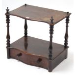 A Victorian rosewood serpentine-front two-tier whatnot (reduced in height), fitted long drawer to