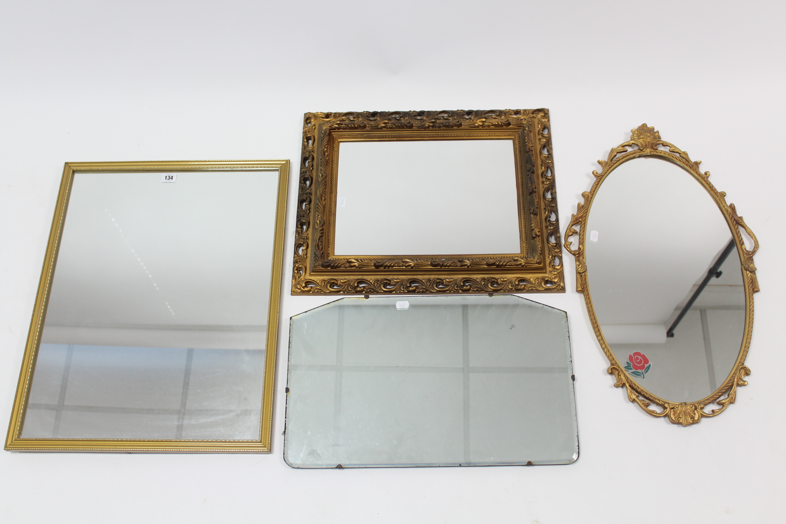 Four wall mirrors; three prints; & various items of decorative china, pottery, etc.