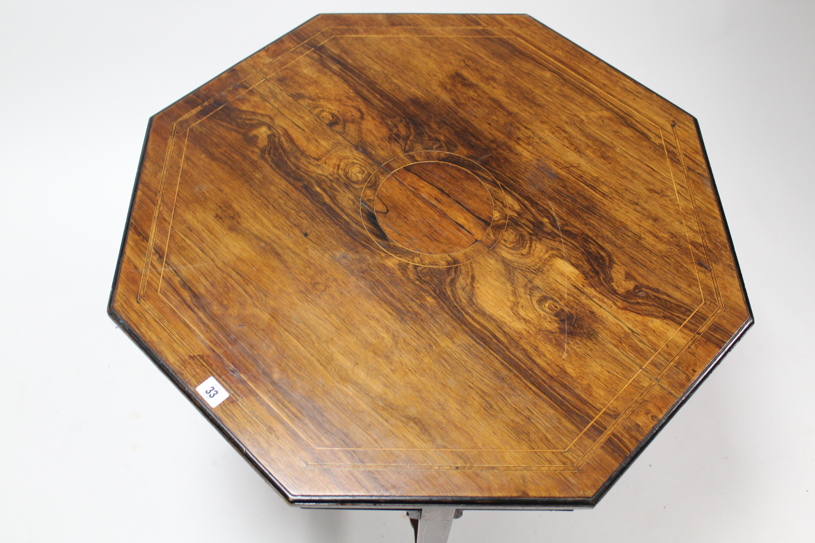 A 19th century inlaid rosewood octagonal centre table on square tapered legs & ceramic castors, with - Image 2 of 2
