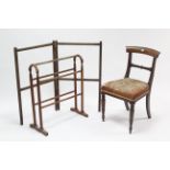 A Victorian mahogany bow-back dining chair with padded seat, & on turned & carved legs; together