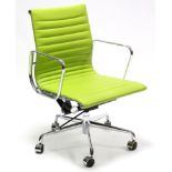 A Herman Miller Eames-style chrome office desk chair, the padded seat &back upholstered luminous