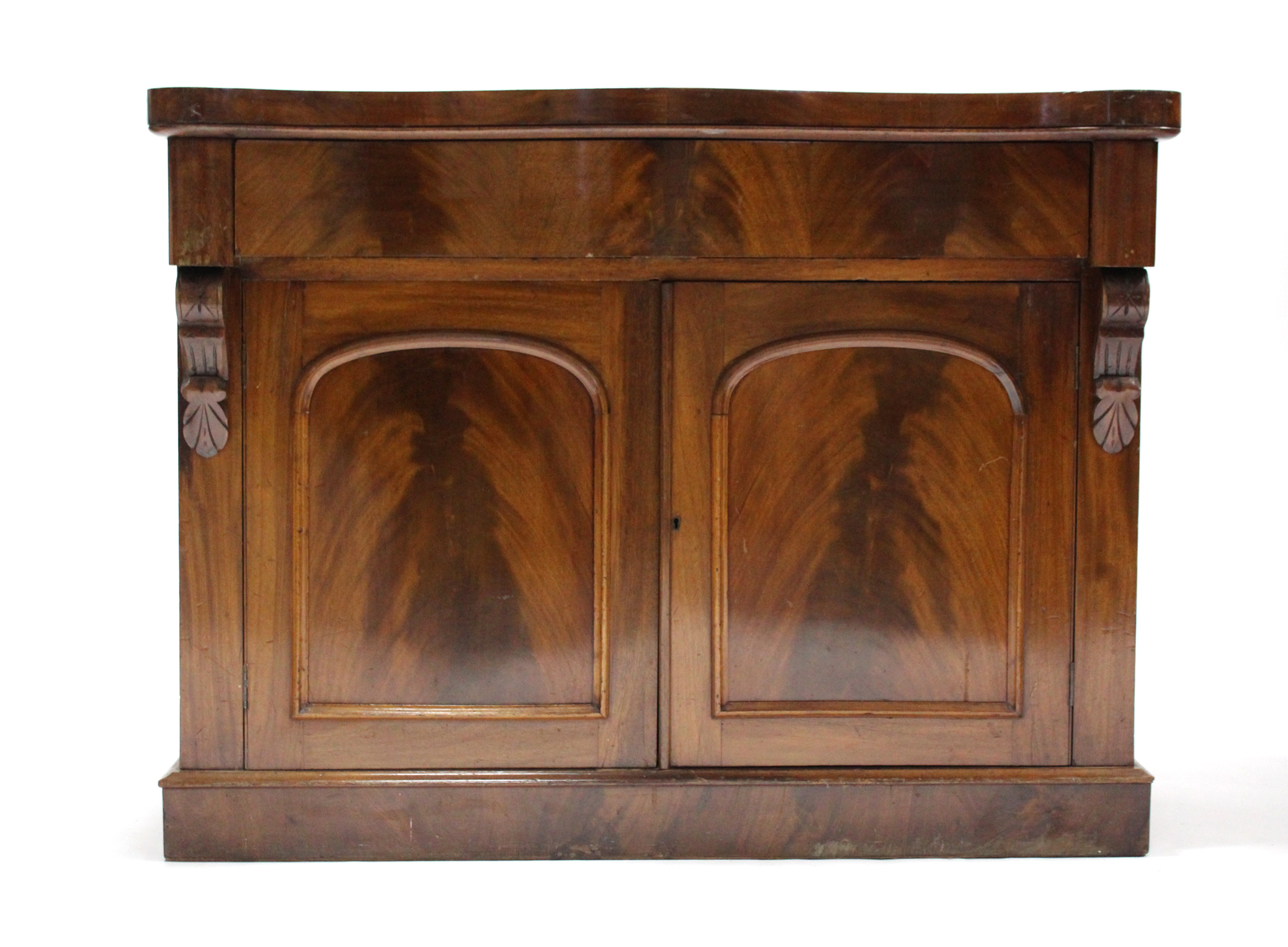 A 19th century mahogany serpentine-front chiffonier, fitted frieze drawer above cupboard enclosed by - Image 2 of 5