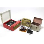 An Essex miniature electric sewing machine; a Fidelity “Solid State” portable record player, both