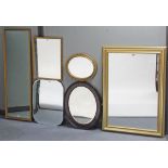 A large gilt frame rectangular wall mirror 42” x 30”; together with five other wall mirrors.