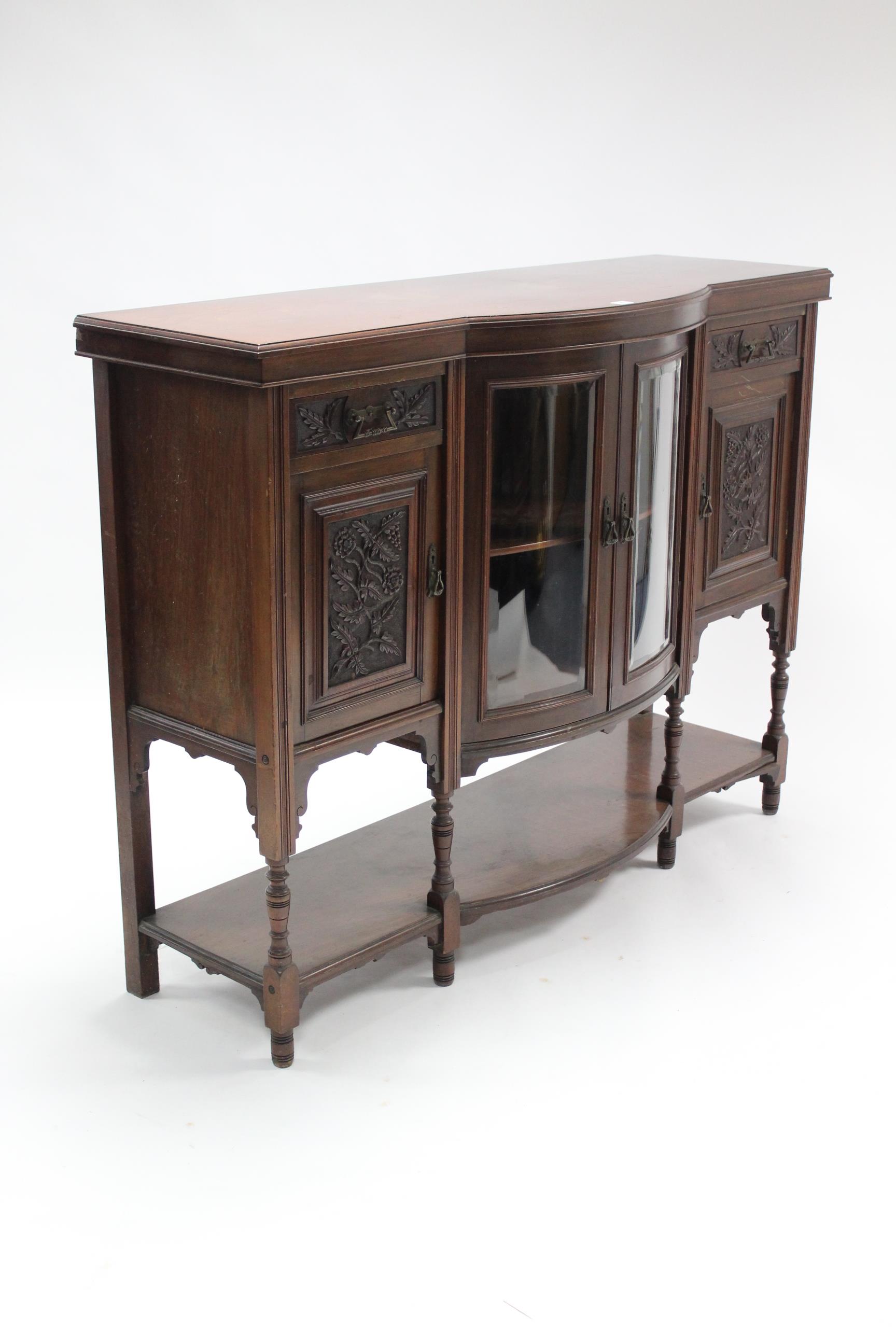 A late Victorian Jas. Schoolbred & Co. mahogany bow-front side cabinet, with enclosed cupboard to - Image 5 of 5