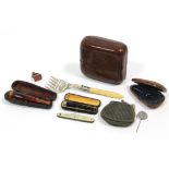 Two cigarette holders; a fob seal; a small purse, etc.