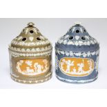 A MATCHED PAIR OF LARGE BOUGH POTS, each of “D” section, one of blue ground, the other buff-