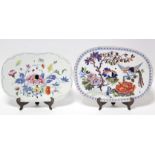 A Hicks, Meigh, & Johnson “Stone China” strainer dish decorated with exotic flowers, bird, &