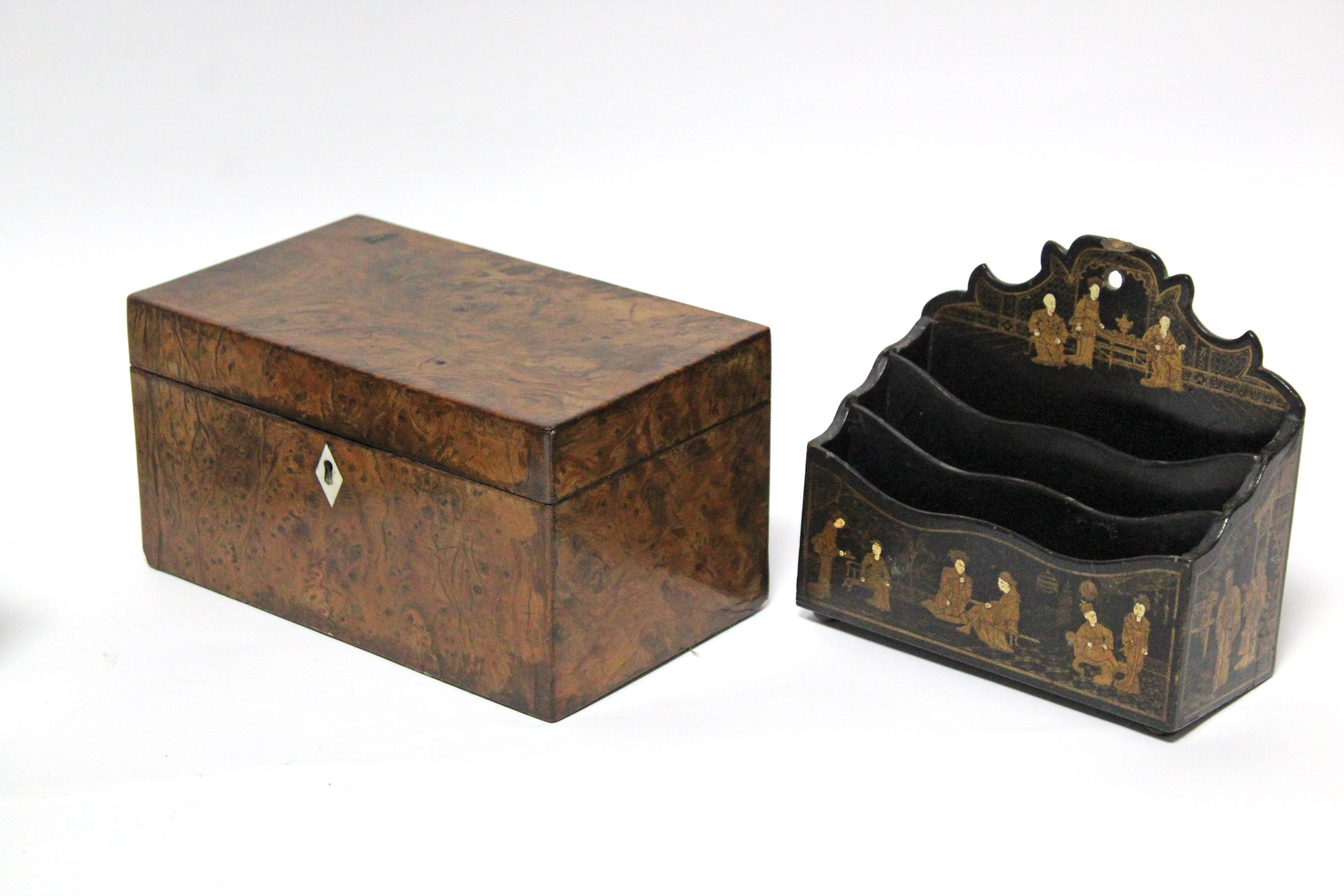 An early 19th century yew-wood two-division tea caddy of rectangular form with ivory escutcheon, - Image 2 of 6