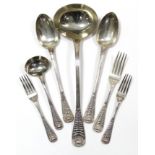 A PART-SERVICE OF VICTORAIN SILVER QUILTED HANOVERIAN THREAD & SHELL FLATWARE, comprising twelve