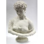 A LARGE COPELAND PARIAN BUST OF CLYTE, after the antique, circa 1876, on round socle, impressed