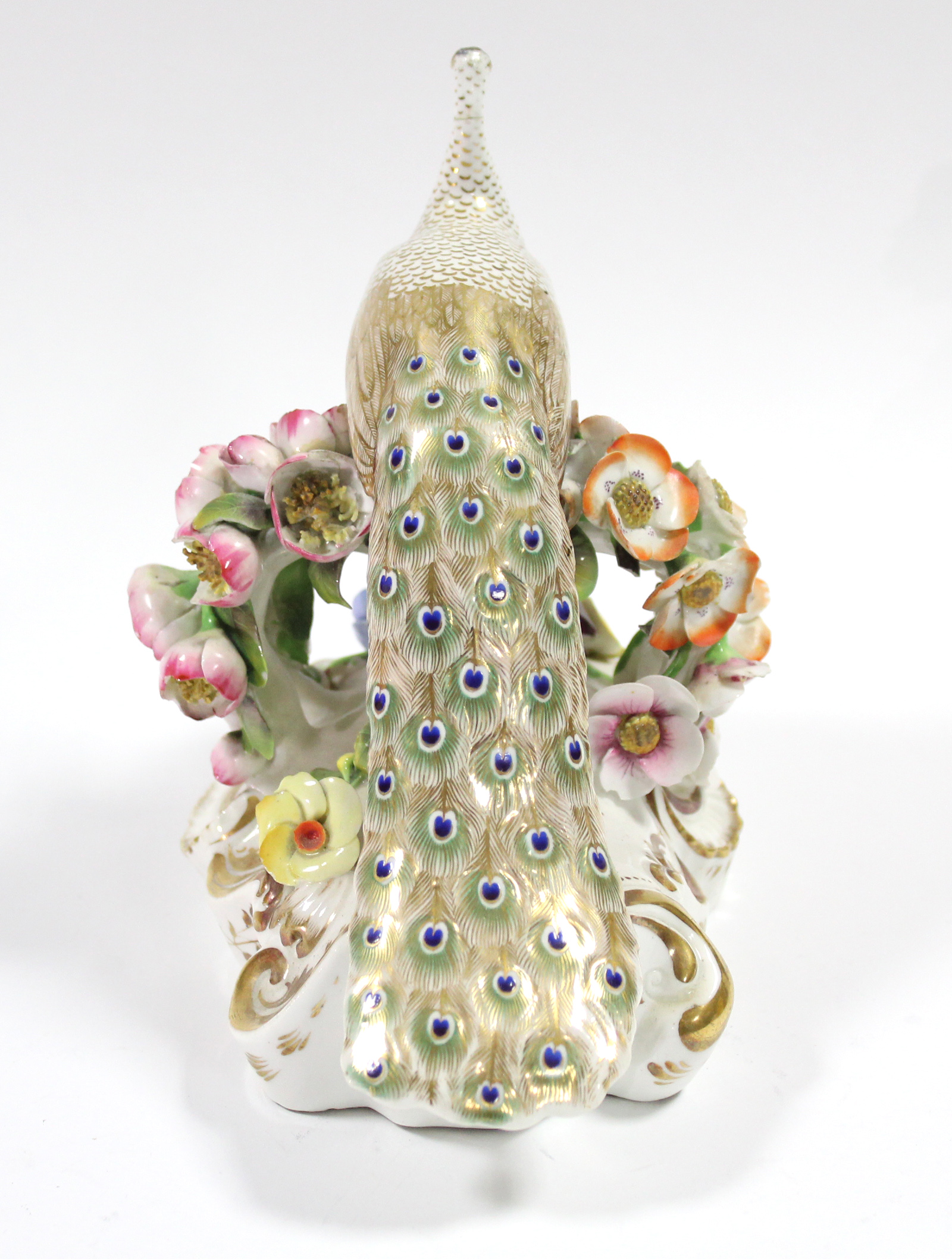 A Bloor Derby model of a peacock by John Whitaker, standing on a floral-encrusted mound base with - Image 4 of 5