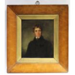 ENGLISH SCHOOL, 19th century. A half-length portrait of a young gentleman wearing a dark coat. Oil