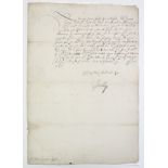 A sixteenth century manuscript letter from the Lord Chamberlain George Carey, 2nd. Lord Hunsdon (