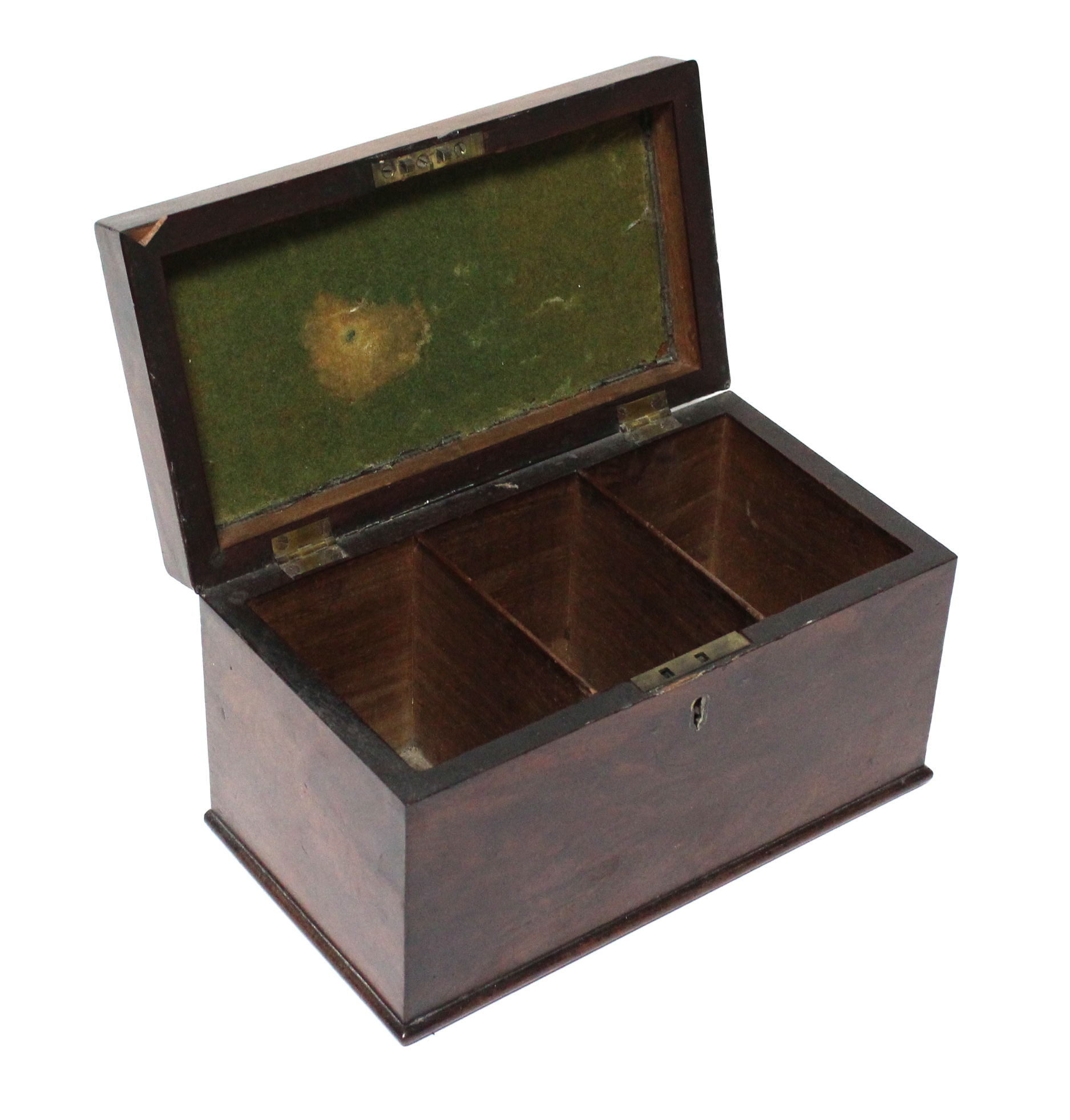 A George III figure mahogany tea caddy with brass swing handle to the hinged lid, 10” wide. - Image 2 of 3