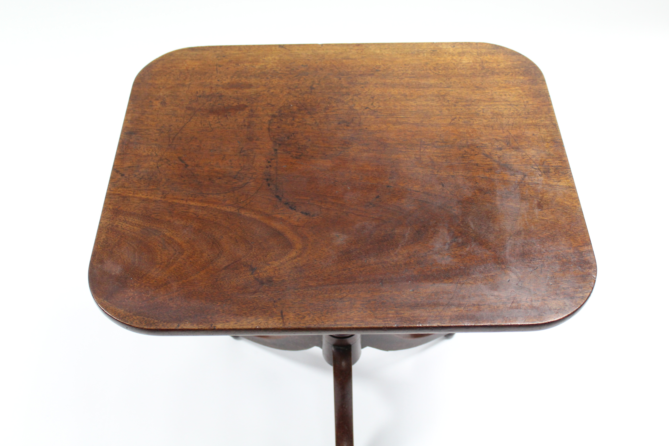 A 19th century mahogany tripod table, the rectangular tilt-top with rounded corners & on ring-turned - Image 2 of 3