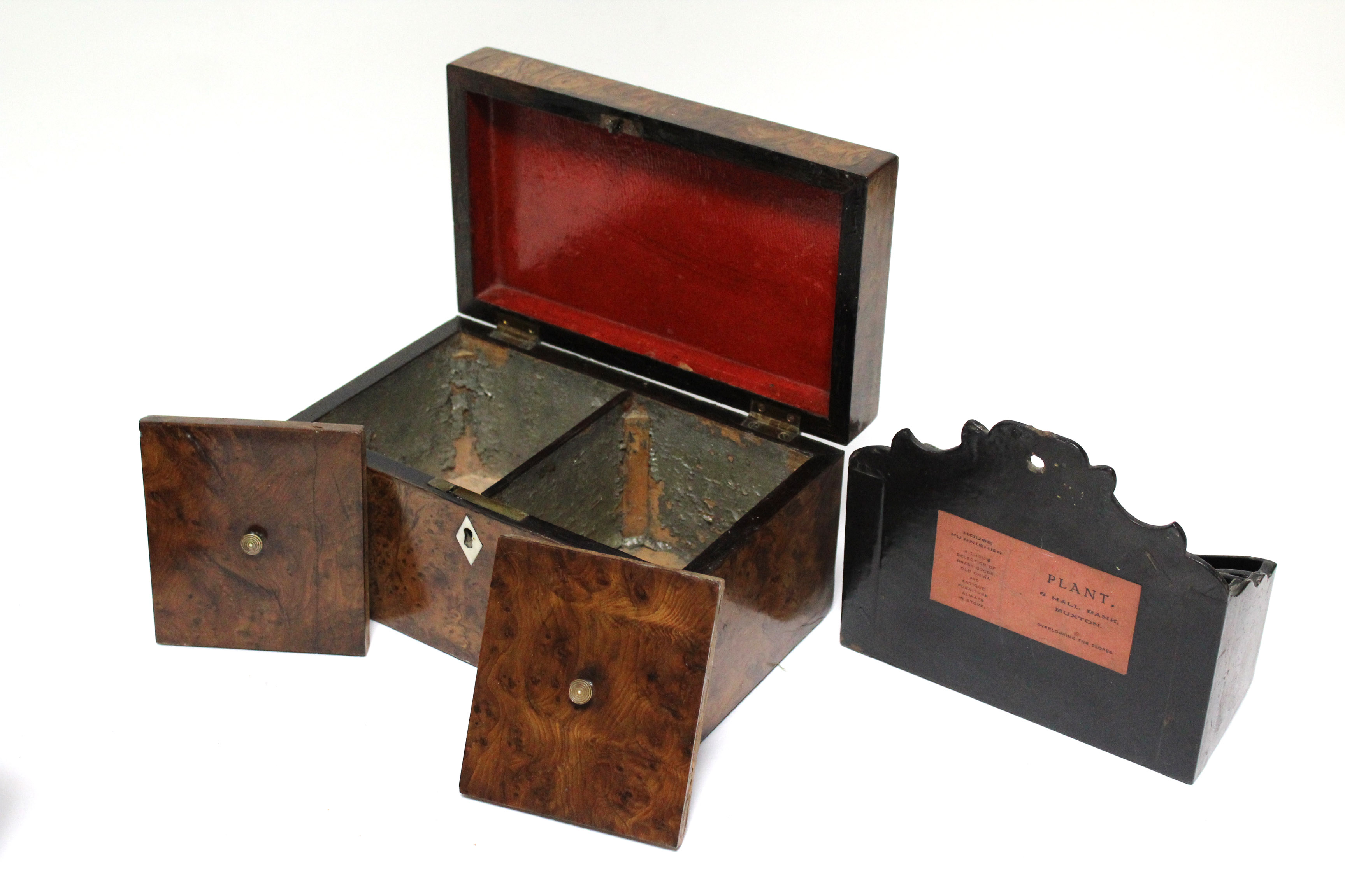 An early 19th century yew-wood two-division tea caddy of rectangular form with ivory escutcheon, - Image 4 of 6