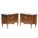 A PAIR OF LOUIS XV-STYLE KINGWOOD COMMODES, with marquetry decoration of cherubs, birds, &