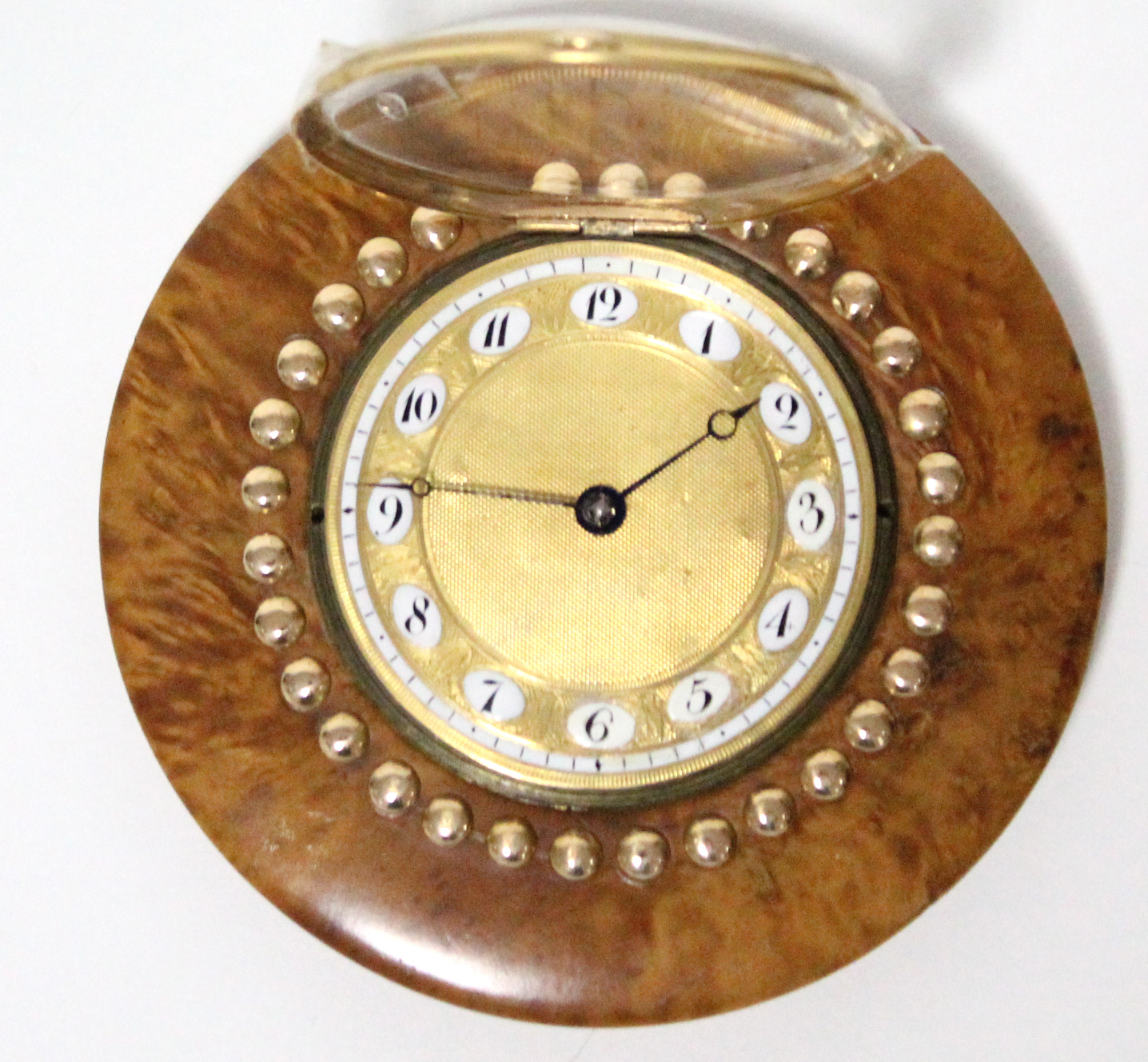 An early 19th century burr-maple flat circular box with tortoiseshell lined interior, the - Image 3 of 7