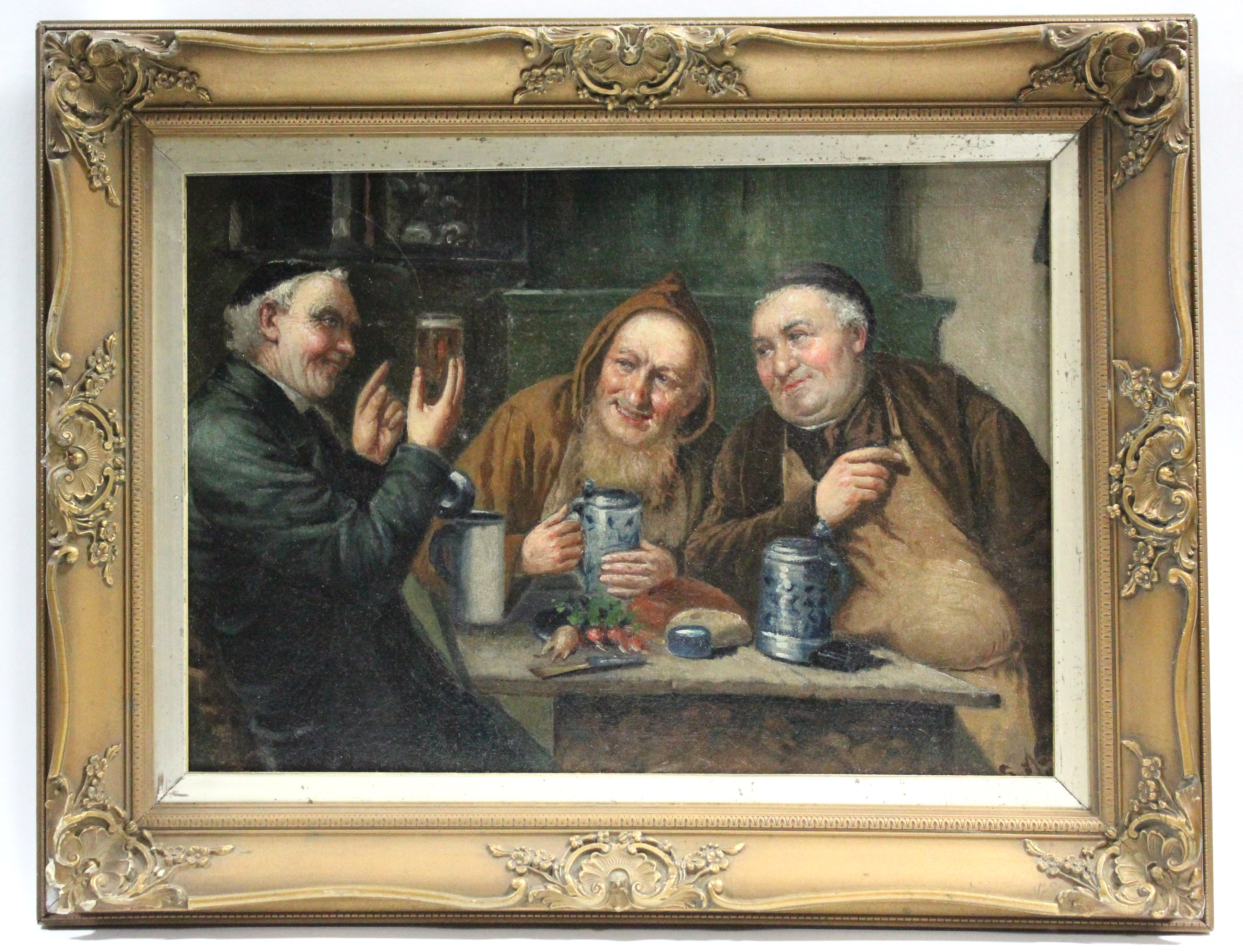 CONTINENTAL SCHOOL, 19th century. A tavern interior with figures drinking & smoking. Signed