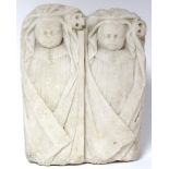 A 17th century white marble memorial sculpture of two infants wrapped in