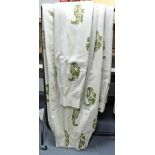 A pair of cream-ground crewel-work curtains with foliate design, lined & interlined, 72” wide x