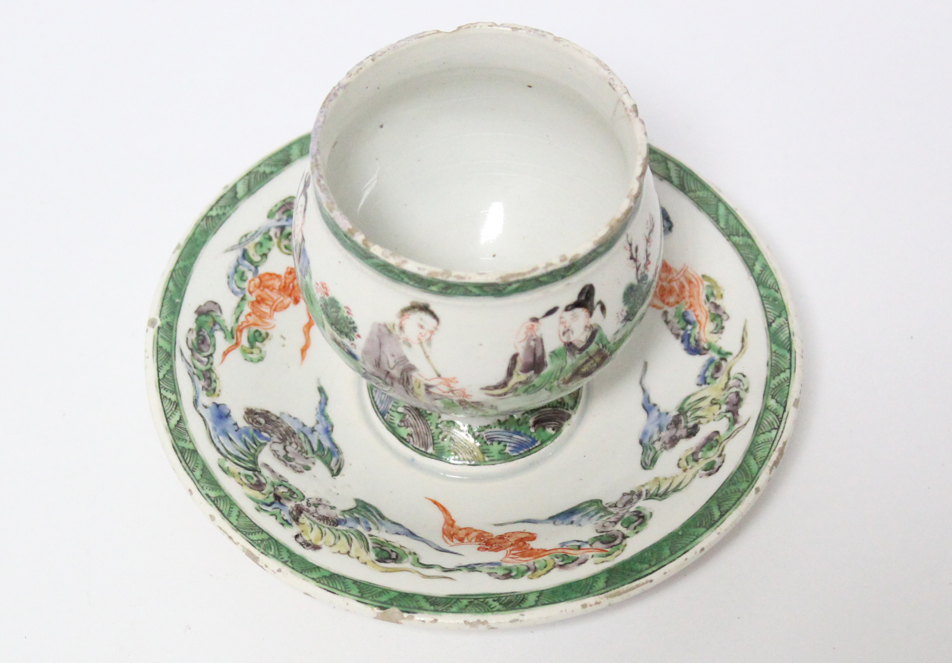 An 18th century English earthenware small round cup on circular integral stand, with finely - Image 5 of 7