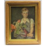 COKAYNE, D. G. A half-length portrait of a boy holding a potted plant & a garden trowel. Signed &