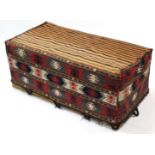 A Kelim Mafrash with ochre-ground striped top & geometric design to all sides in crimson, ivory, &