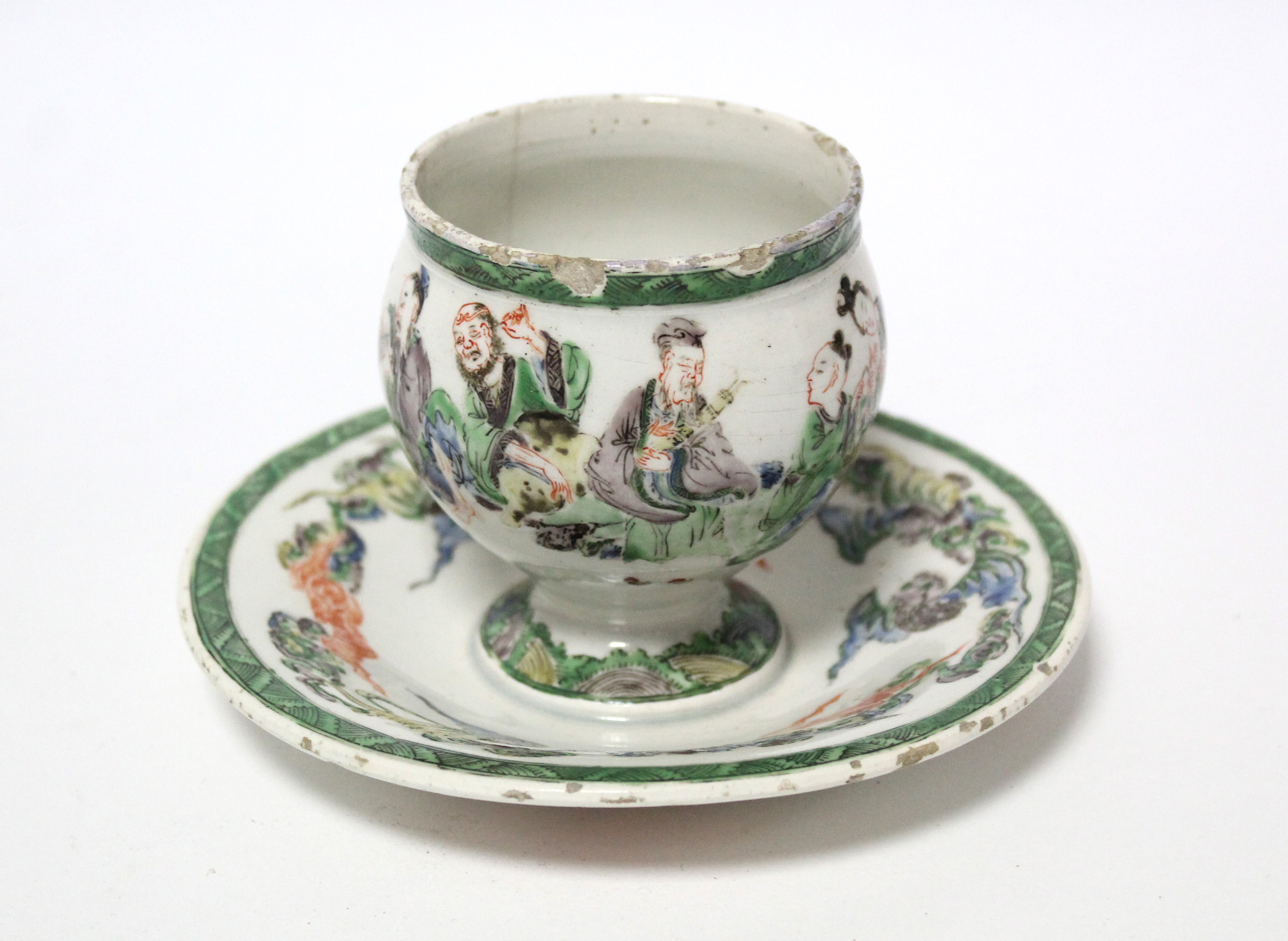 An 18th century English earthenware small round cup on circular integral stand, with finely - Image 3 of 7