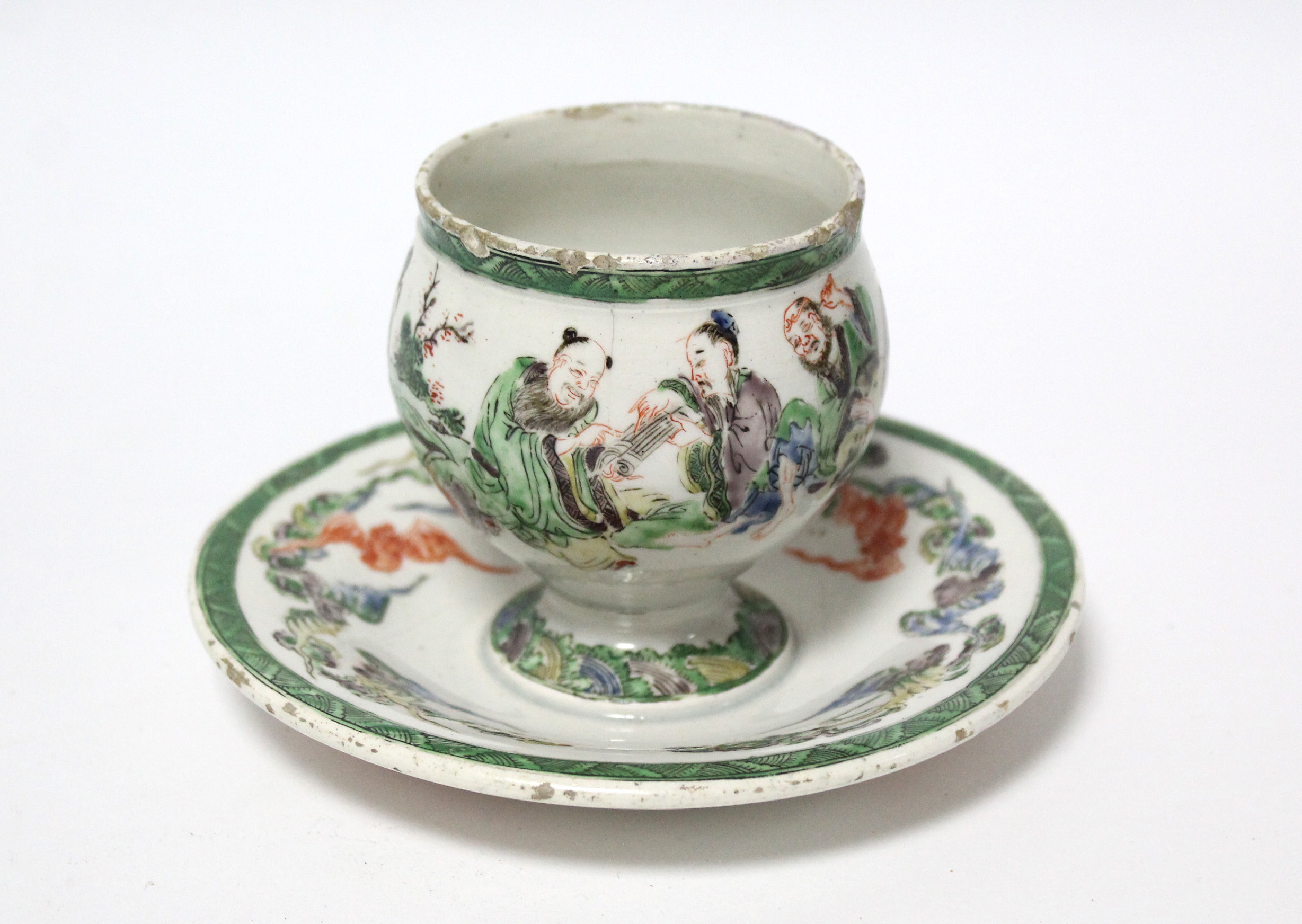 An 18th century English earthenware small round cup on circular integral stand, with finely - Image 2 of 7